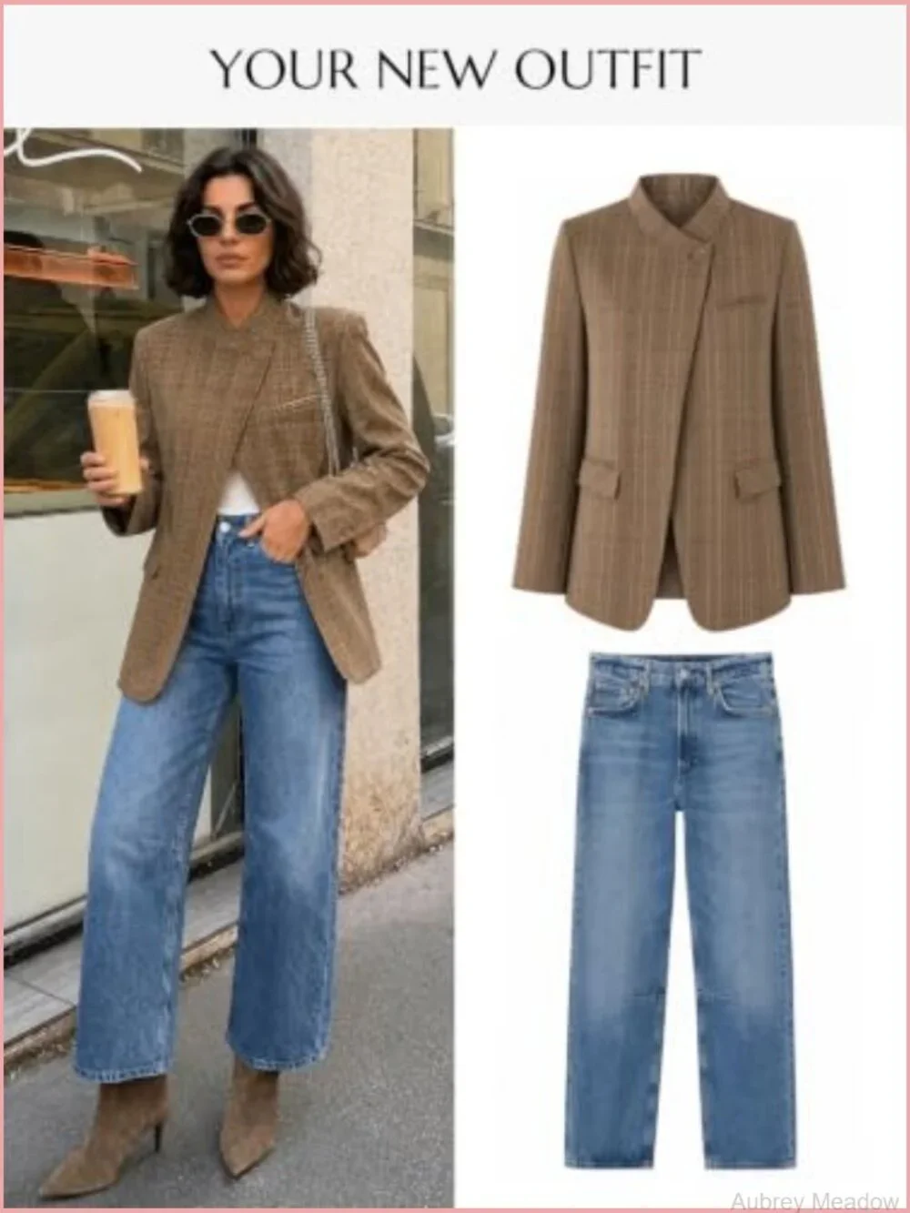 Plaid Blazer Business Suit Jacket Open Front Long Sleeve